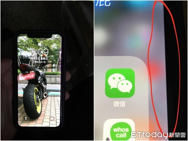 ▲獨家／拿到最熱門iPhone X 兩小時就故障，螢幕出現「紫條」。（圖／記者柳名耕翻攝）