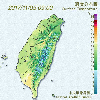 ▲▼北台灣今仍偏涼，中南部溫差大。。（圖／翻攝自氣象局）