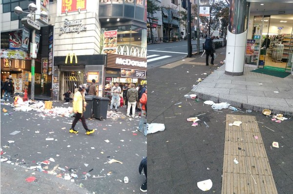 ▲▼東京澀谷萬聖節遊街結束，地上滿是垃圾。（圖／翻攝自こし推特）