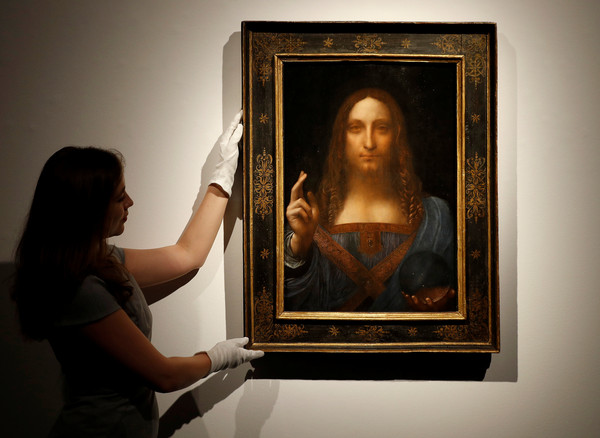▲▼ 達文西（Leonardo da Vinci）的畫作《救世主》（Salvator Mundi）拍賣4.5億美元落槌，創下史上最高成交價。（圖／路透社）