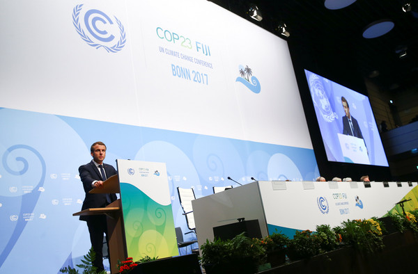 ▲▼在COP23聯合國氣候會議上，法國總統馬克宏發表演說。（圖／路透社）