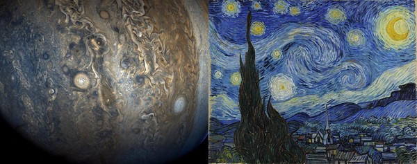 ▲▼木星風暴與星空。（圖／左，NASA官方推特。右，維基百科。）