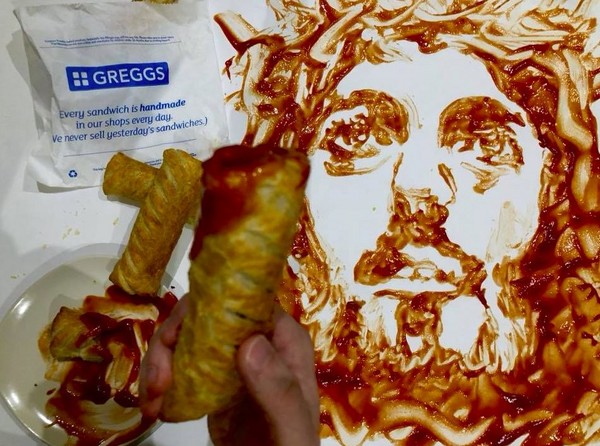 ▲▼番茄醬完美詮釋耶穌。（圖／臉書／Nathan Wyburn Art）