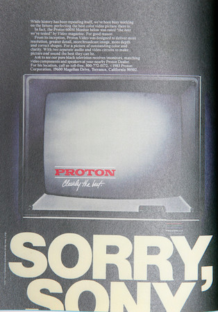 1984年，洪裕鈞四叔洪敏泰主導的普騰電子，推出全球第一台黑色電視，廣告口號為「Sorry,Sony!」，產品外銷美國、紅極一時。（洪裕鈞提供）