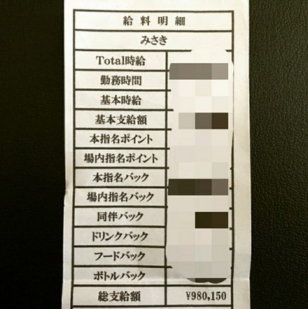 ▲日本女公關公布一個月的薪資條。（圖／翻攝自instagram）