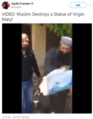 ▲▼川普轉貼3則英國極右派人士的反穆斯林影片，惹怒英國首相梅伊。（圖／翻攝自Jayda Fransen推特）