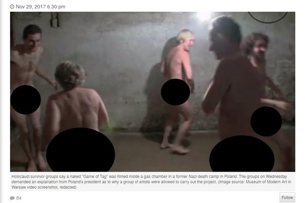 ▲▼波蘭一群裸男裸女在集中營裡面玩樂，藝術影片被罵翻。（圖／翻攝自theblaze網站）