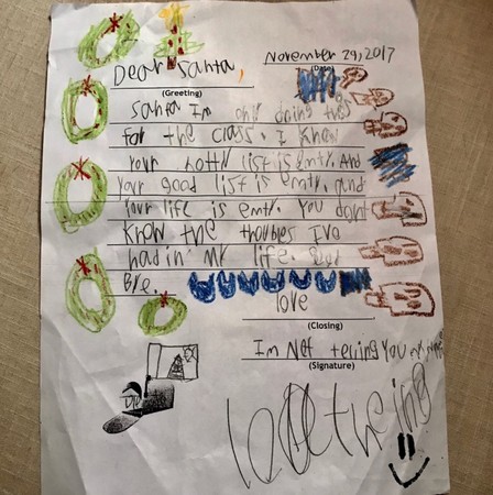 ▲▼不相信聖誕老人的6歲男童寫道，寫這封信只是被學校逼得。（圖／翻攝自Sarah McCammon NPR推特）