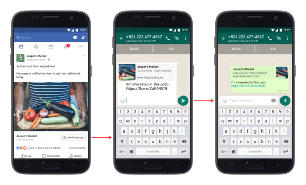 ▲強化互動、連結！臉書將在廣告中新增WhatsApp按鈕（圖／翻攝 TechCrunch）