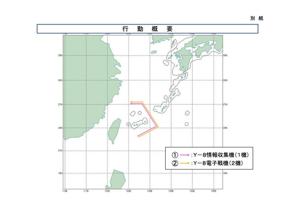 日本防衛省12月17日發布，中共1架運-8情報收集機，以及2架運-8電子戰機，由南方巴士海峽經宮古水道後，往西飛返中國。（圖／翻攝自日本防衛省）