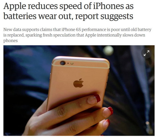 ▲《衛報》報導，蘋果透過更新蓄意營造「手機變慢而非電池老化」的假像，誘使用戶更換新iPhone。（圖／翻攝自衛報)  