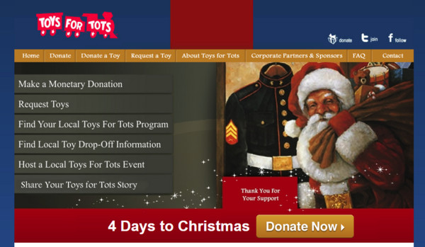 ▲▼海軍陸戰隊後備隊舉辦的「為貧童募玩具」（Toys for Tots）活動網站。（圖／翻攝自Toys for Tots網站）