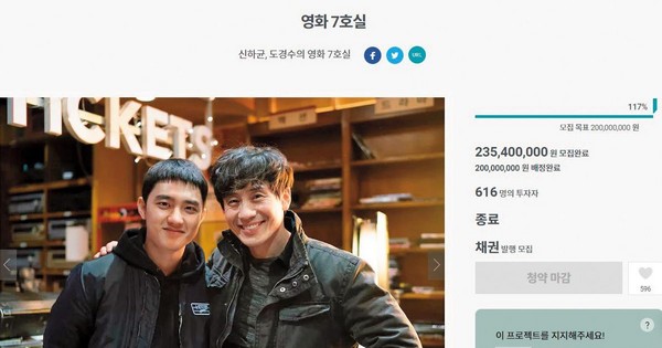 韓國最大的Wadiz募資平台上，《屍蹤7號房》短短1週就達成群募部分製作費的目標。（翻攝自Wadiz）