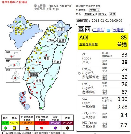 跨年夜轉乾冷，冷氣團減緩境外汙染增加，週五變天。（圖／行政院環境保護署）