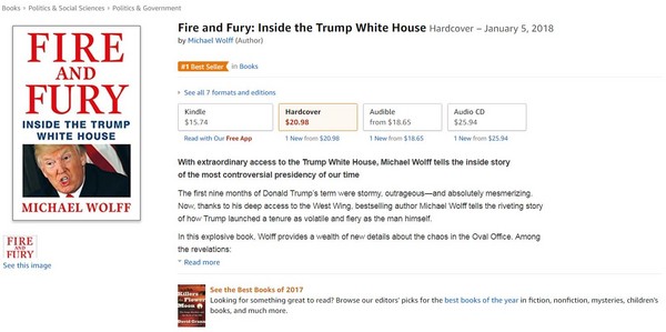 ▲▼沃爾夫新書「烈焰與怒火：川普白宮內幕」（Fire and Fury: Inside the Trump White House）。（圖／翻攝自amazon網站）