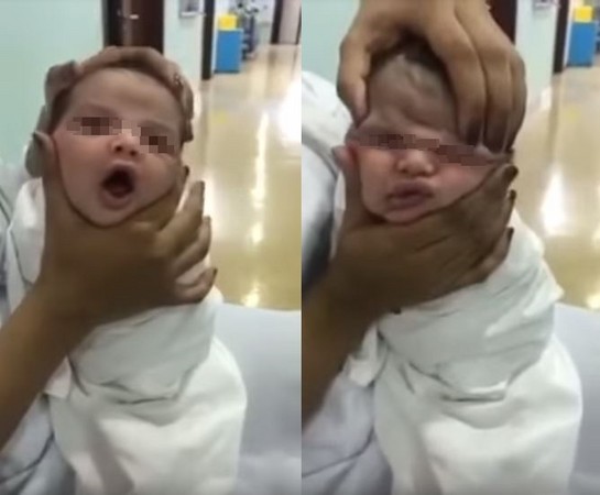 ▲▼ 沙烏地阿拉伯新生兒泌尿道感染入院檢查10天，遭護士們捏臉霸凌。（圖／翻攝自Youtube）