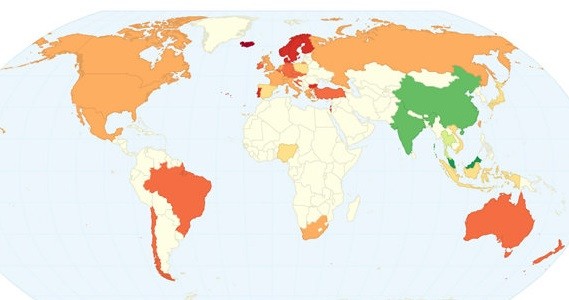 ▲世界各國破處平均年齡地圖。（圖／翻攝自chartsbin）
