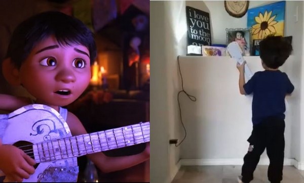▲▼4歲小暖男模仿《可可》 對妹妹遺照唱歌「要記住我...」（左圖／翻攝自Disney Youtube，右圖／翻攝自@SAM1R推特）