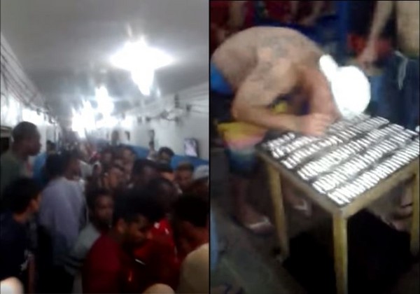 ▲▼ 巴西一座監獄驚傳數十名囚犯在獄中集體排隊吸食一級毒品古柯鹼，還把毒品整齊排列在一張小桌子上，現場吵鬧聲不斷。（圖／翻攝自Youtube／Correio do povo）