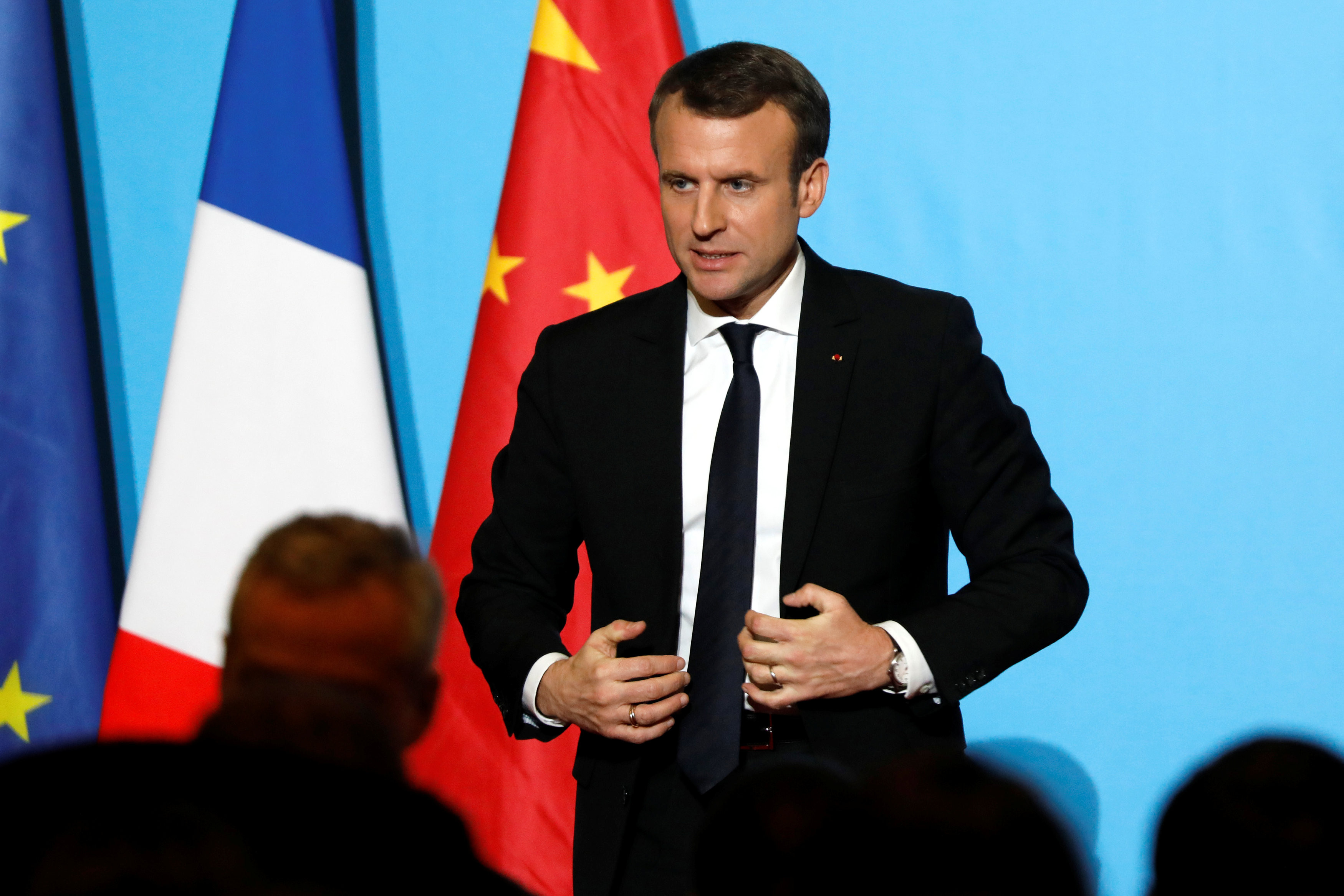 ▲法國總統馬克宏（Emmanuel Macron）西安演講。（圖／路透社）