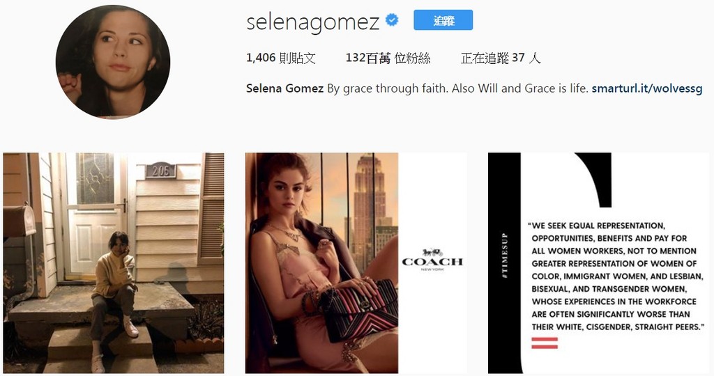 賽琳娜（Selena Gomez）IG取消追蹤300人。（圖／翻攝自賽琳娜IG）