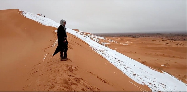 ▲白雪覆蓋黃沙！撒哈拉沙漠出現難得雪景！（圖／路透社）