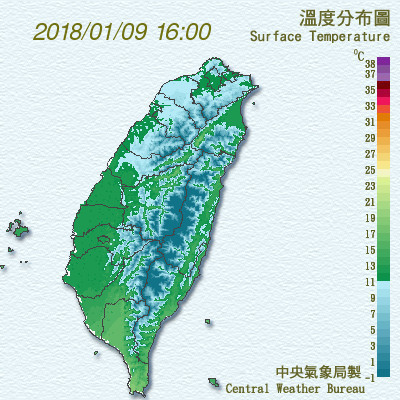 ▲▼寒流來襲，氣象局9日下午針對18縣市發低溫特報。（圖／中央氣象局）