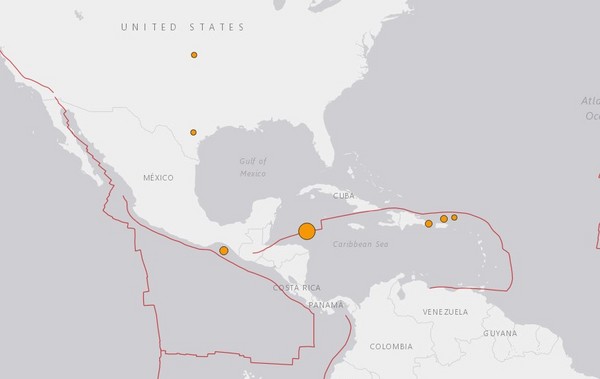 ▲▼加勒比海出現地震。（圖／翻攝自美國地質調查所)