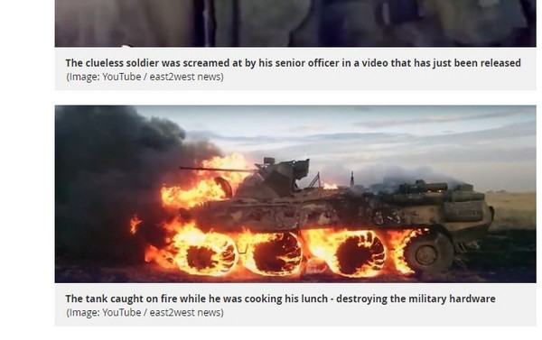 ▲俄國士兵為了加熱罐頭，竟然把裝甲車都燒了。（圖／翻攝自鏡報）