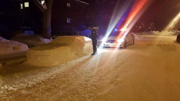▲▼ 加拿大男子用雪堆出「時光車DeLorean DMC-12」，引來警察上門「開單」。（圖／翻攝自Facebook／L.S.D Laprise Simon Designs）