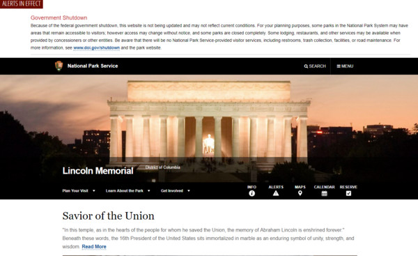 ▲▼林肯紀念堂網站也公告，在預算法案通過以前，將不會在更新網站。（圖／翻攝自NationalPark Service官網）