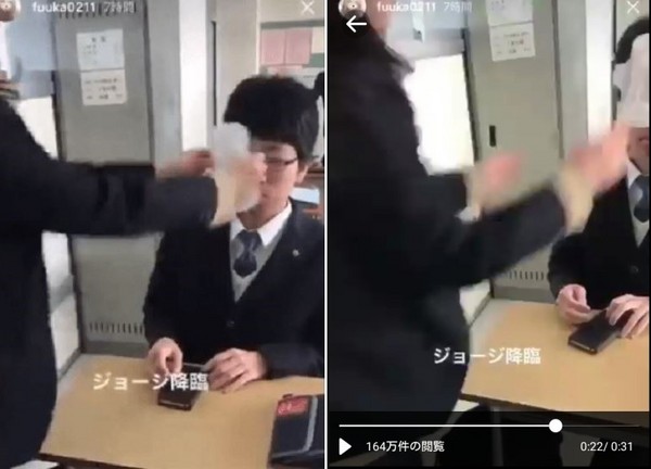 日本女高中生霸凌男同學，拿衛生棉貼臉。（圖／翻攝自推特）