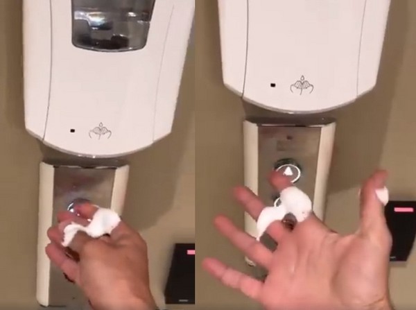 ▲▼ 雪梨一家公司服務「超貼心」，按電梯就要被噴清潔劑洗手，想躲也躲不掉。（圖／翻攝自Facebook／）