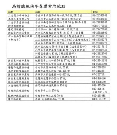 ▲▼馬英九寫春聯賀春節有24地方可以領。（圖／翻攝自馬英九臉書粉絲專頁）