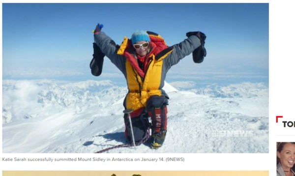 ▲▼ 澳洲49歲的母親莎拉（Katie Sarah）上月攀登南極洲最高火山西德利（Mount Sidley），成為全球第一位征服7大洲最高山峰及最高火山的女性。（圖／翻攝自9NEWS）