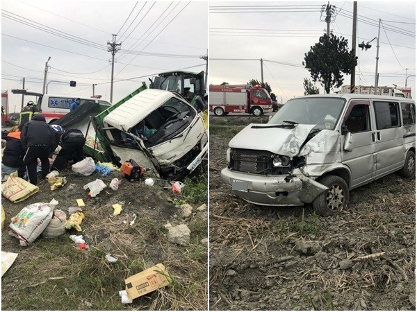 ▲▼雲林土庫貨車與廂型車車禍，14人送醫2死1命危。（圖／翻攝畫面）