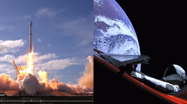 ▲▼「鋼鐵人」馬斯克（Elon Musk）的SpaceX公司今清晨5時45分成功從佛羅里達州卡納維爾角（Cape Canaveral）甘迺迪太空中心（Kennedy Space Center）發射獵鷹重型運載火箭（Falcon Heavy）。（圖／翻攝SpaceXYouTube ）