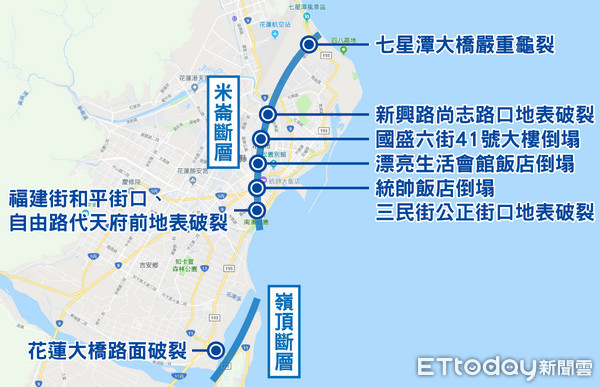 ▲▼花蓮米崙斷層、嶺頂斷層。（圖／記者林宜潔製）