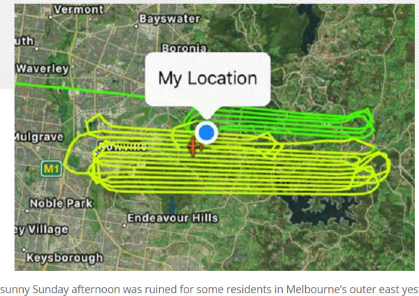 ▲▼ 澳洲墨爾本東部郊區一架輕型飛機來回盤旋至少10次。（圖／翻攝自3AW693）