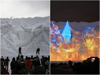 龍角就3人高！札幌雪祭重現《太空戰士》場景　光雕投下瞬間動起來