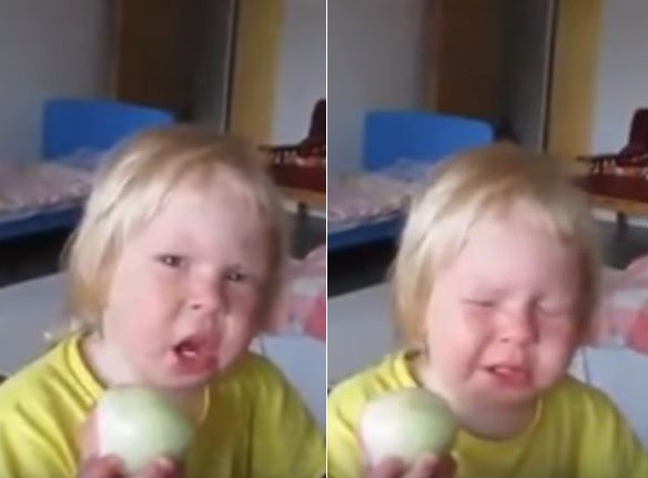 ▲德國女童吃青蘋果的影片讓她爆紅。（圖／取自YouTube／ahmed shaaban）