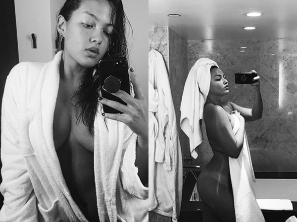 ▲Mia Kang愛在浴室自拍，側身露美尻曲線超性感。（圖／翻攝自Mia Kang的IG）