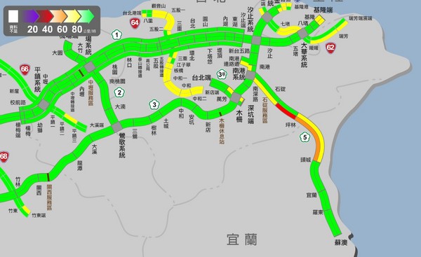 ▲▼除夕路況，國五車潮午後湧現，但整體還算順暢。（圖／翻攝自高公局網站）