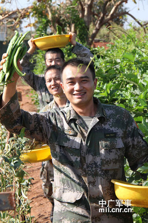 中國駐南蘇丹維和士兵在營區開闢一塊菜園種菜。（圖／翻攝自央廣網）