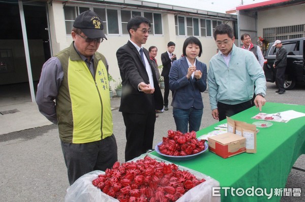 台東縣洛神花再次出口20噸至日本南信州菓子工房，縣長黃健庭親臨台東地區農會加工廠現場表達祝賀之意，並了解裝櫃作業，日本ASMILE JAPAN 株式會社執行長黃意婷在場見證這份喜悅。（圖／台東縣政府提供）