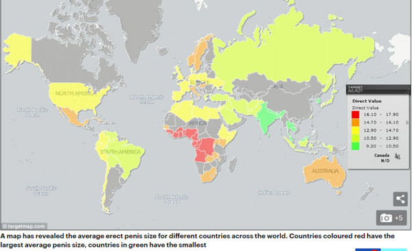 ▲▼每日郵報2016年針對各國家男性尺寸做的調查。（圖／每日郵報）