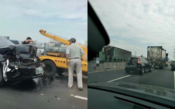 ▲2大貨車前後夾擊！　瑞典戰車撞凹還是很猛。（圖／翻攝自爆料公社）