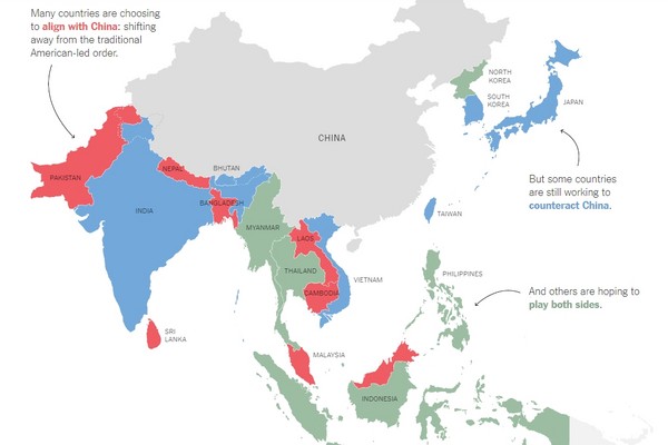 ▲紐約時報指出，美國在亞洲的強權地位逐漸被中國取代。（圖／翻攝自紐約時報網站）