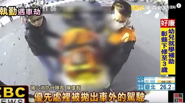 ▲▼王男駕駛救護車準備送發高燒的黃姓老婦就診，不料途中卻遭小客車衝撞，整個人彈飛車外命危。（圖／東森新聞）