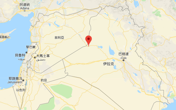 ▲▼ 美軍一架HH-60「黑鷹」直升機當地15日晚間墜毀於伊拉克西部、接近敘利亞邊界的加伊姆鎮（al-Qaim），機上7名人員恐全數罹難。。（圖／翻攝自Google Map）